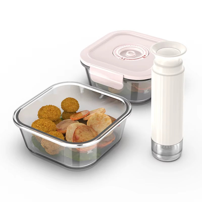 Square Glass Food Storage Containers with Lids Airtight Large Reusable Leak Proof BPA Free Food Prep Containers with Vacuum Pump