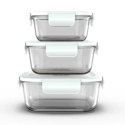 Square Glass Food Storage Containers with Lids Airtight Large Reusable Leak Proof BPA Free Food Prep Containers with Vacuum Pump