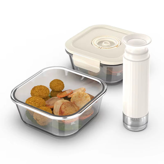 Square Glass Food Storage Containers with Lids Airtight Large Reusable Leak Proof BPA Free Food Prep Containers with Vacuum Pump
