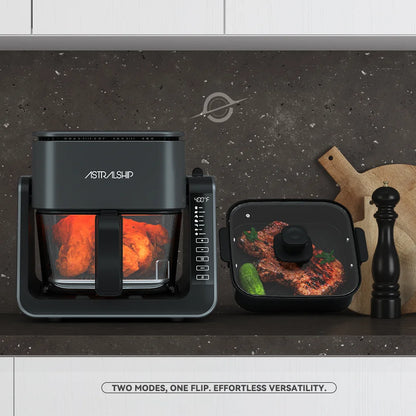 2-In-1 Glass Air Fryer & Grill Pan Combo, 12 Presets, Glass Container with Lid, 4.2 QT+1.3 QT Capacity, Visible Window