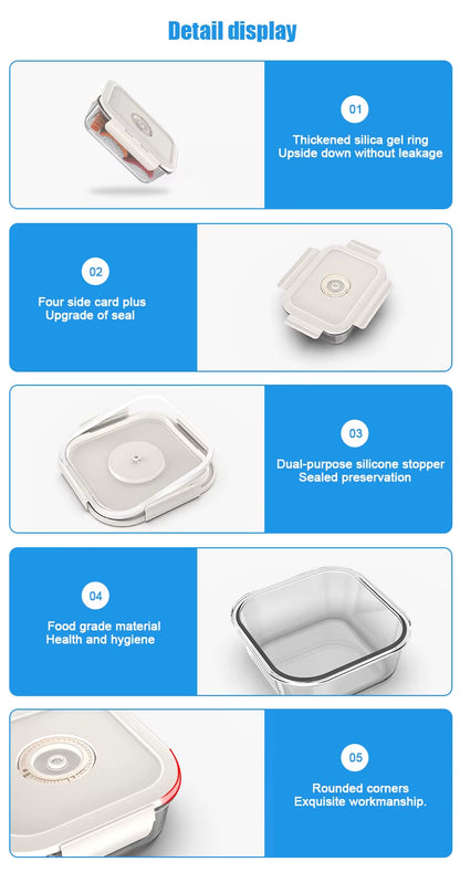 Square Glass Food Storage Containers with Lids Airtight Large Reusable Leak Proof BPA Free Food Prep Containers with Vacuum Pump